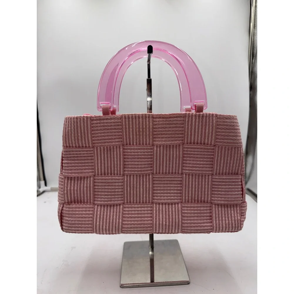 M. & G. Bertini Pink Woven Straw Handbag Made in Italy Acrylic Handles